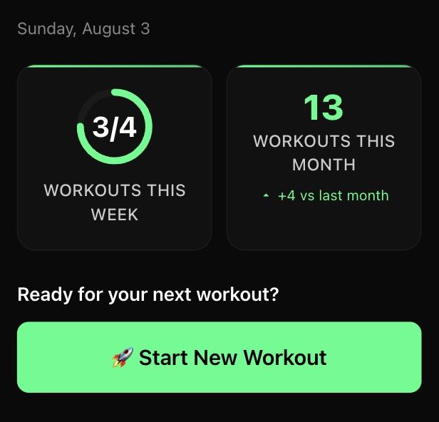 Dashboard overview showing workout stats and progress charts
