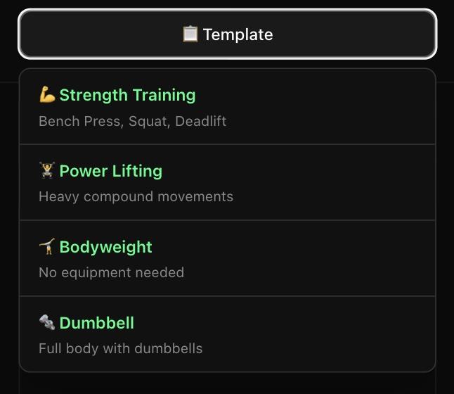 Workout templates interface showing saved routines with pre-filled exercises and sets